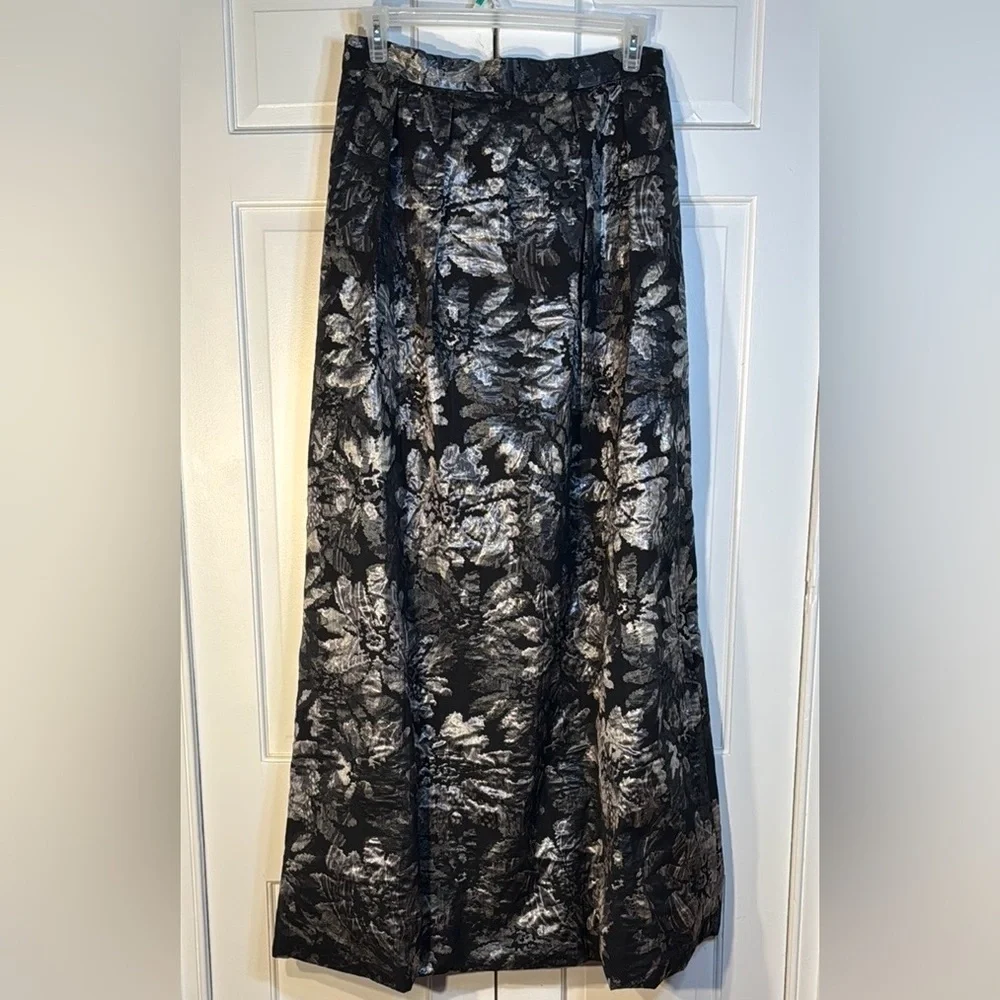Custom Tailored Sumptuous Black and Silver Brocade Maxi A-Line Skirt